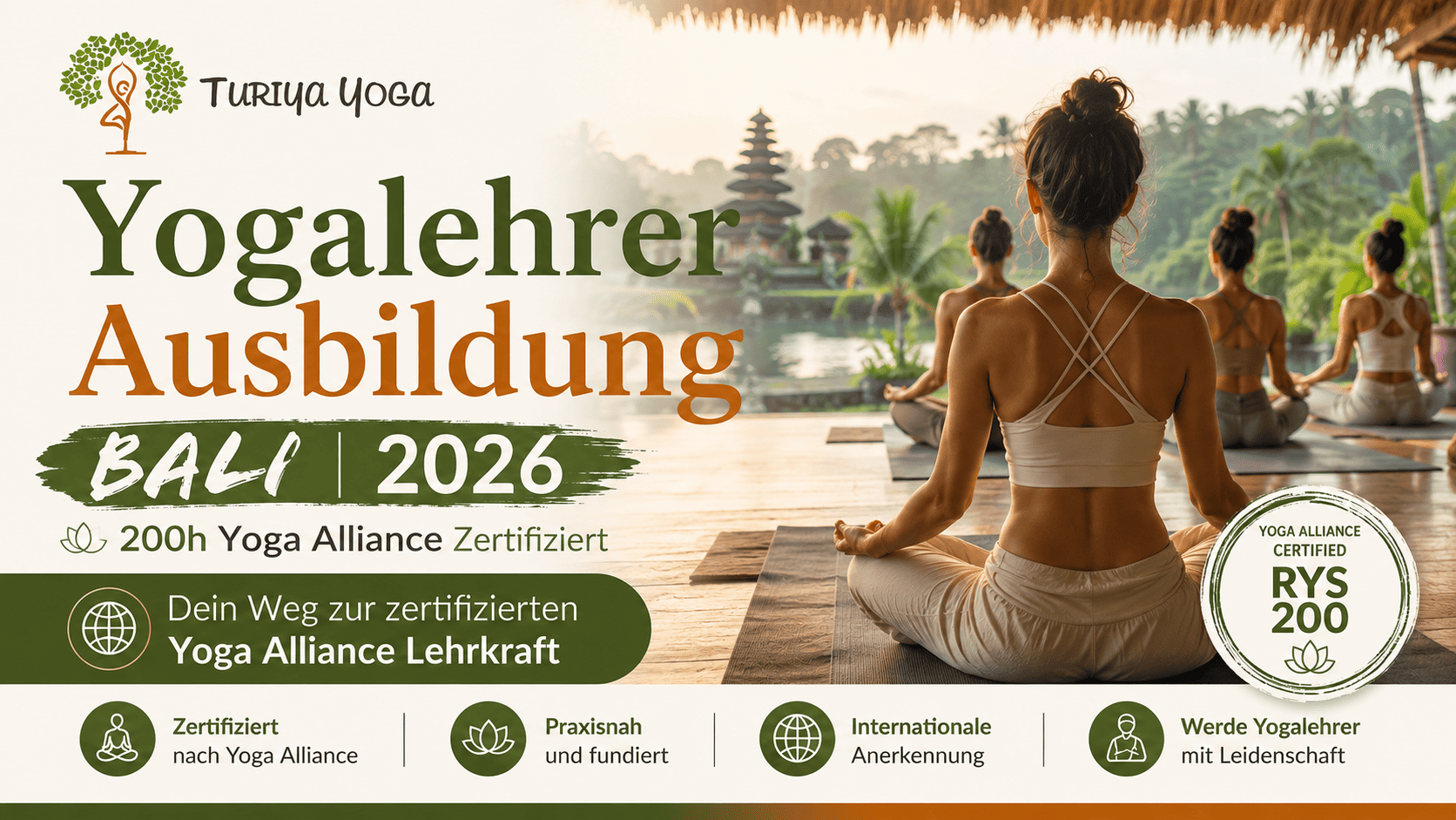 Yogalehrer Ausbildung Bali 2026 | 200h Yoga Alliance Zertifiziert – Turiya Yoga